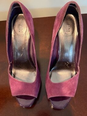 Bakers Elliot Plum Suede Peep-Toe Heels